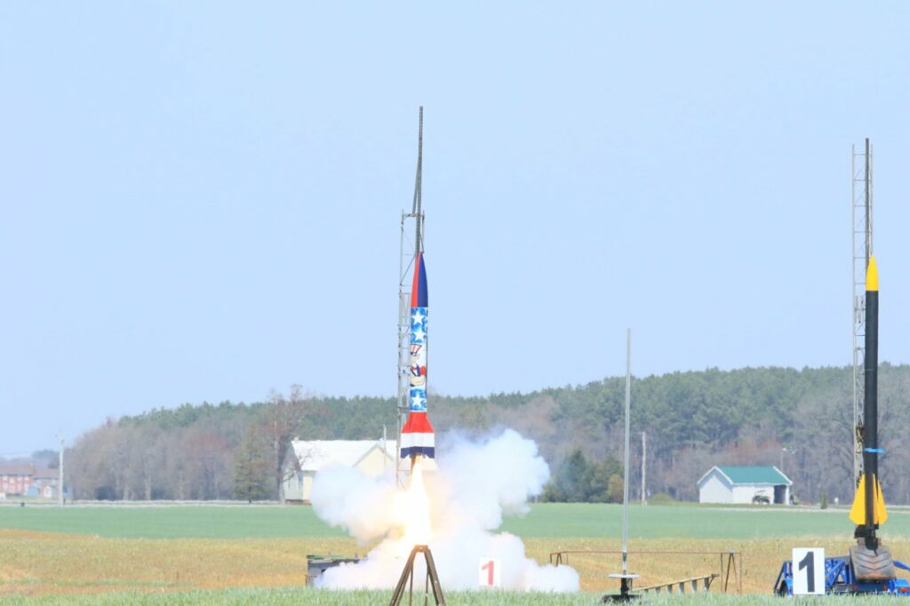 High-power rocket on the pad
